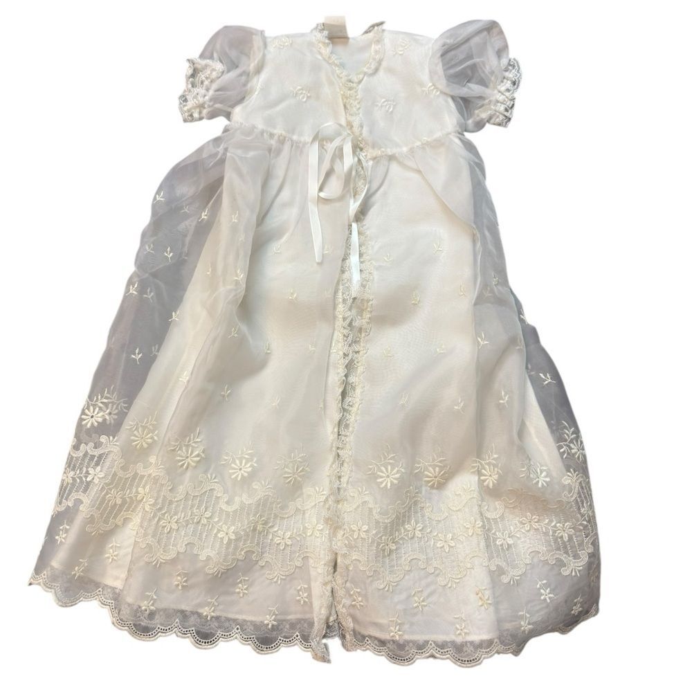 Elegant White Lace Gown with Tie Front. Perfect Christening or Baptism